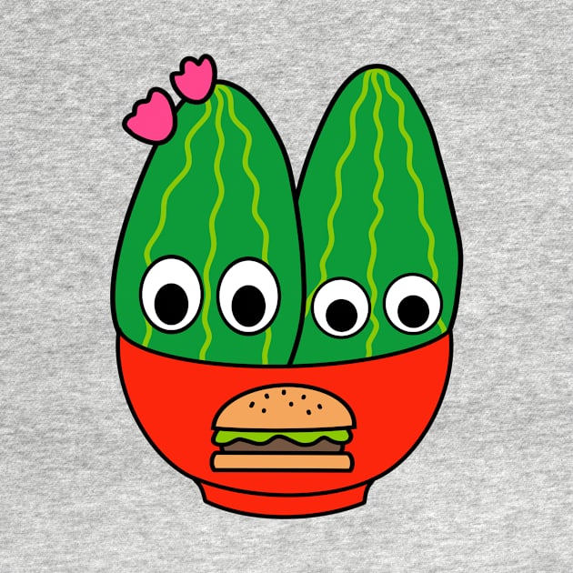 Cute Cactus Design #244: Prickly Pear Cacti In Burger Bowl by DreamCactus